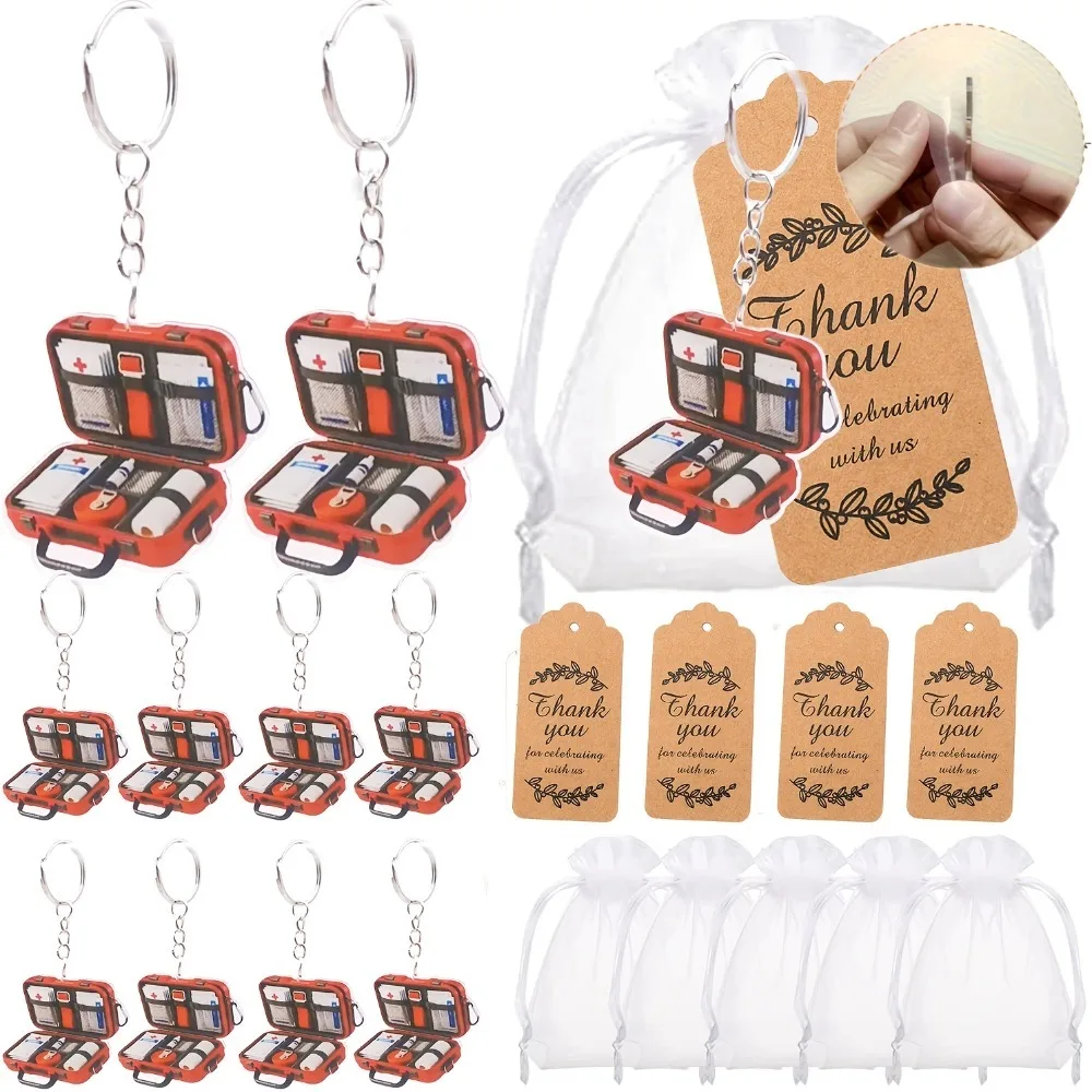 30 Piezas/10 Sets de Llaveros Planos 2D de Primeros Auxilios Médicos, Mini Regalo de Cruz Roja Acrílica para Oficina y Primeros Respondientes