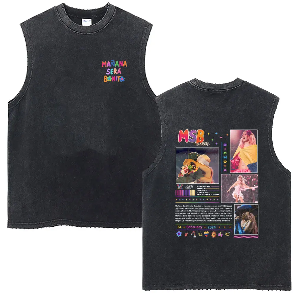 

Singer Karol G Tropicoqueta 2025 New Album Washed Tank Tops Men Clothing Fashion Oversized Sleeveless Vest Male Vintage T-shirt