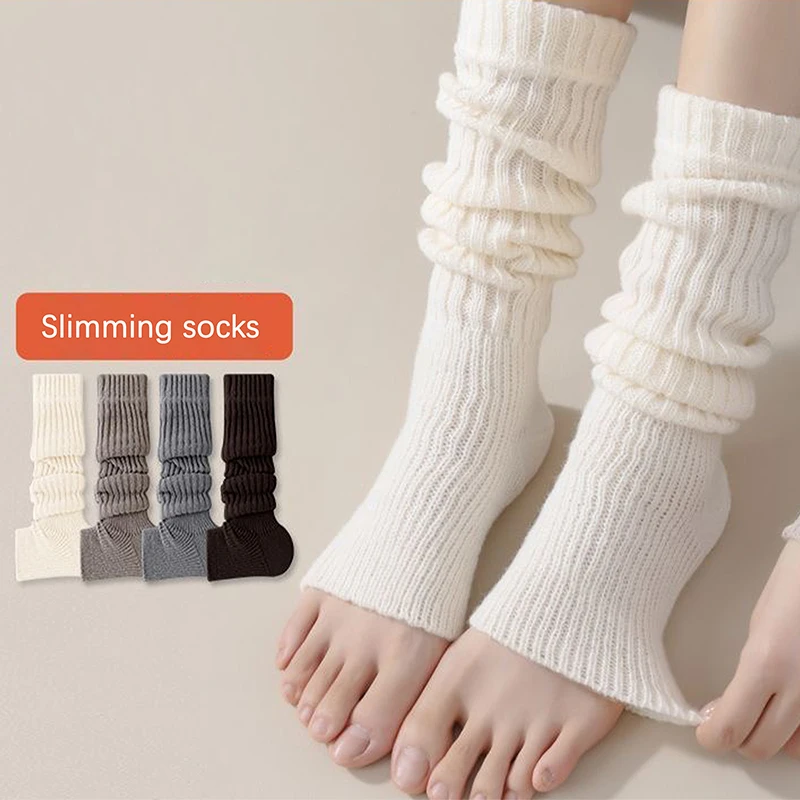 HEZIOWYUN Women's Y2K Harajuku Winter Scrunch Fall Leg Warmers Stylish Ribbed Solid Color Open Toe Knit Slimming Slouch Socks