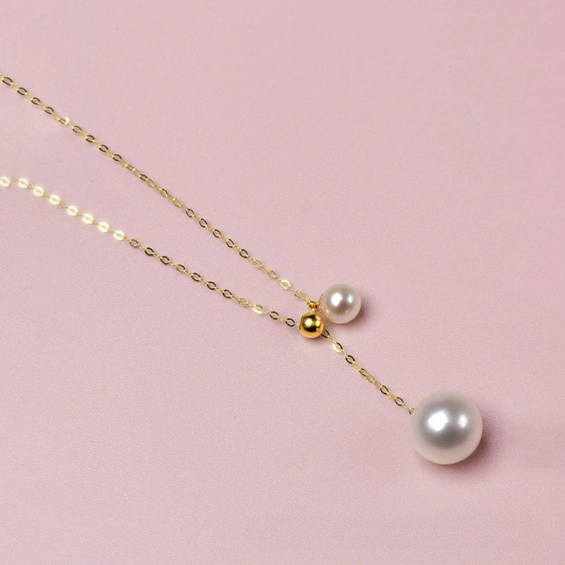 

Ожерелье Akoya с двумя жемчужными Y-чипами и жемчугом морской воды, цепочка из золота 18 карат с сверкающим блеском, элегантный ювелирный подарок