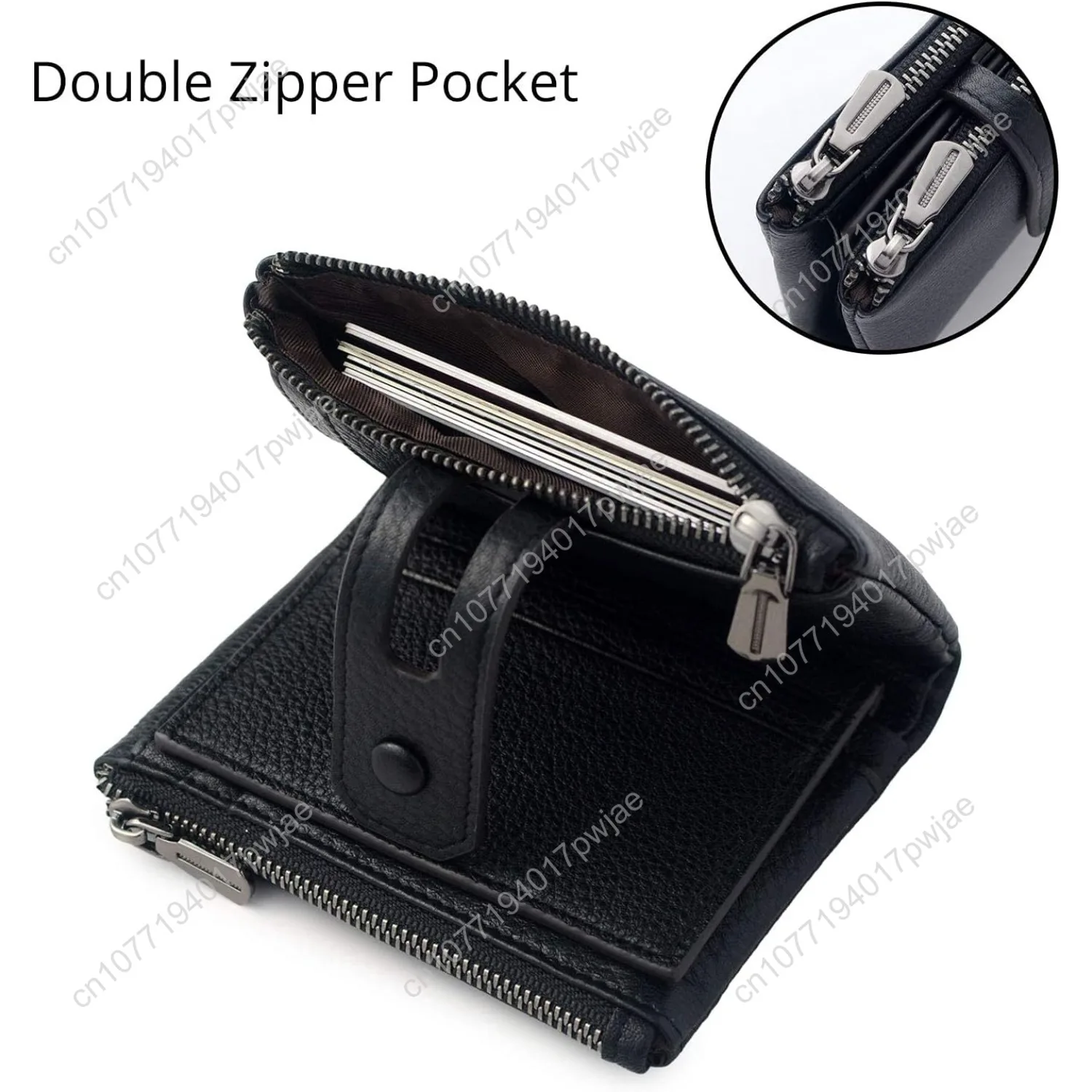 Bveyzi Small Soft Leather Wallet for Women RFID Blocking Ladies Card Holder with Double Zipper Pocket