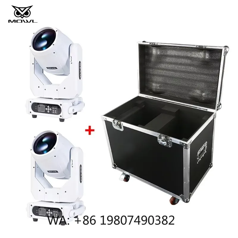 2pcs White 230W 7R Sharpy LED Beam Moving Head Projection Light DMX with Flight Case for Custom Stage Event Lighting
