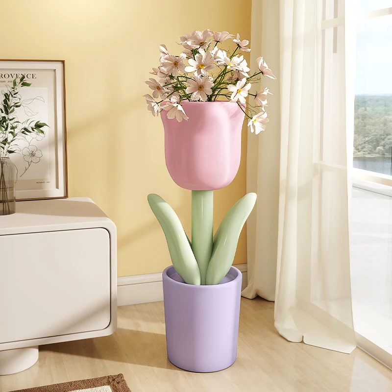 

Tulip floor ornament, large flower pot next to the sofa in the living room entrance TV cabinet for home use
