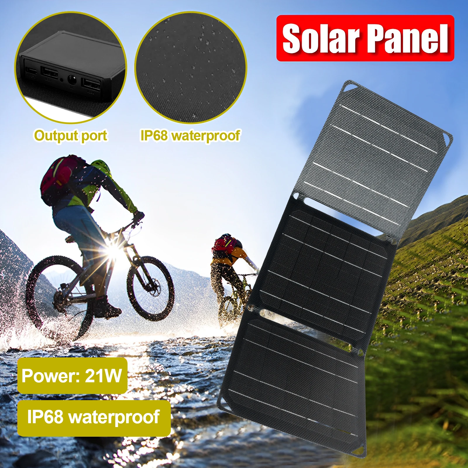 Foldable Solar Panel 21W IP68 Waterproof Outdoor Cells Battery Charger High Efficiency ETFE Solar Panel for Phone Power Bank