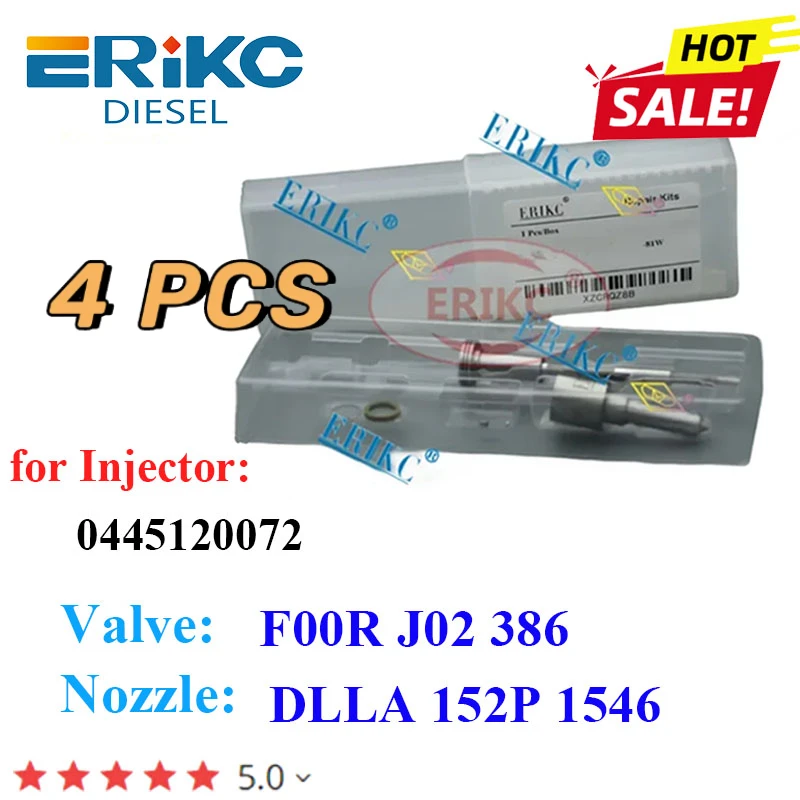 4PC Nozzle DLLA152P1546 0433171954 Control Valve F00RJ02386 Fuel Injector Repair Kits  for BOSCH 0445120072