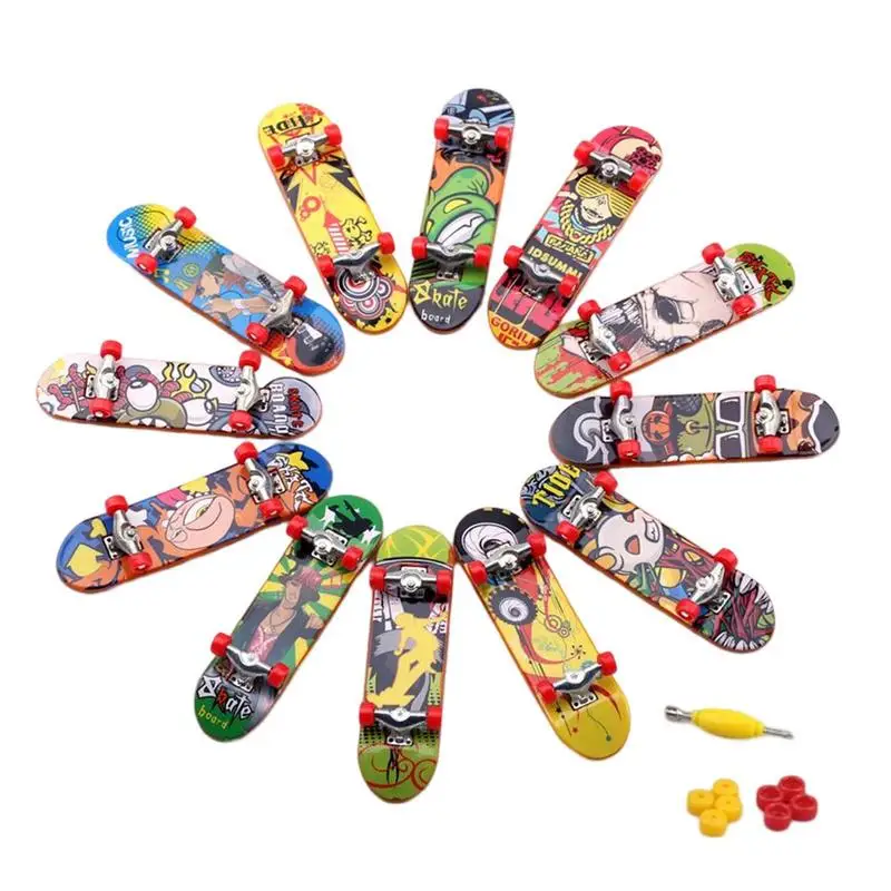 12-teiliges Finger-Skateboard-Set für Kinder, Mini-Griffbrett-Spielzeug, zufällige Farbe, doppelte verziehende Platte, Skateboard für Kinderspielzeug, Geschenk