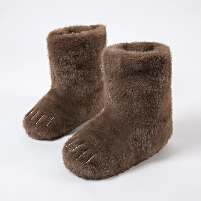 Y2k Monster Claw Plush Snow Boots Imitation Fox Fur Multi Colored Boots Comfortable Autumn Winter Thickened Medium Length Boots