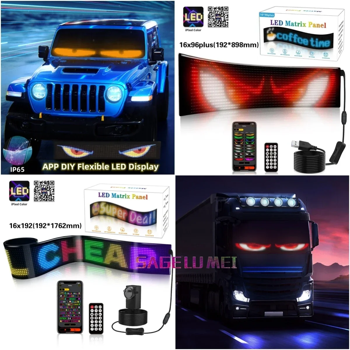 Smart APP Multilingual Windows Advertising Display Screen LED Matrix Panel RGB Pixel Graffiti Scrolling Text Board for Car/Truck