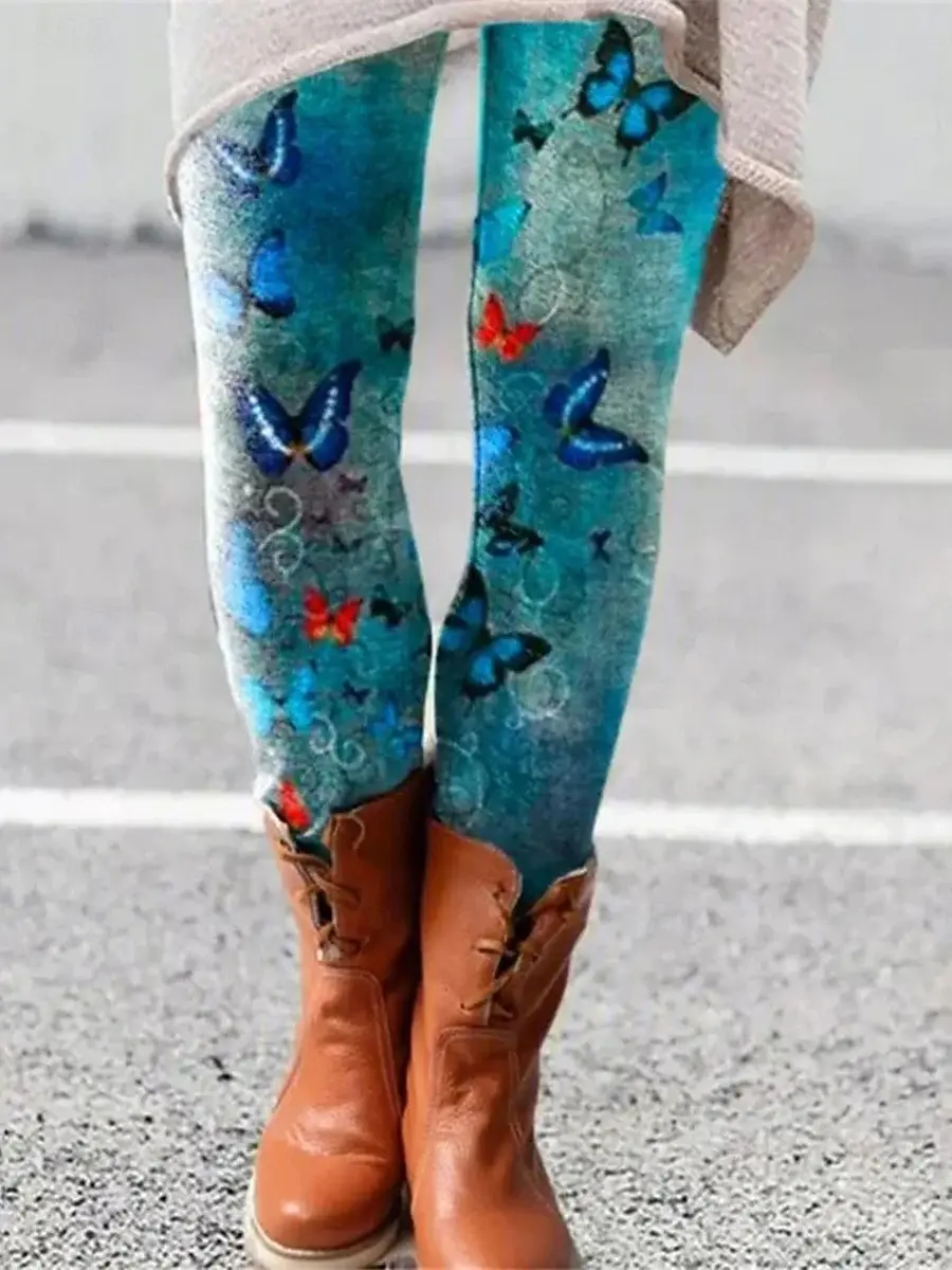 Women's Leggings Flower butterfly Pattern 3D Printed Trousers Polyester Stretch Elastic Waist Fall Winter Festival Streetwear