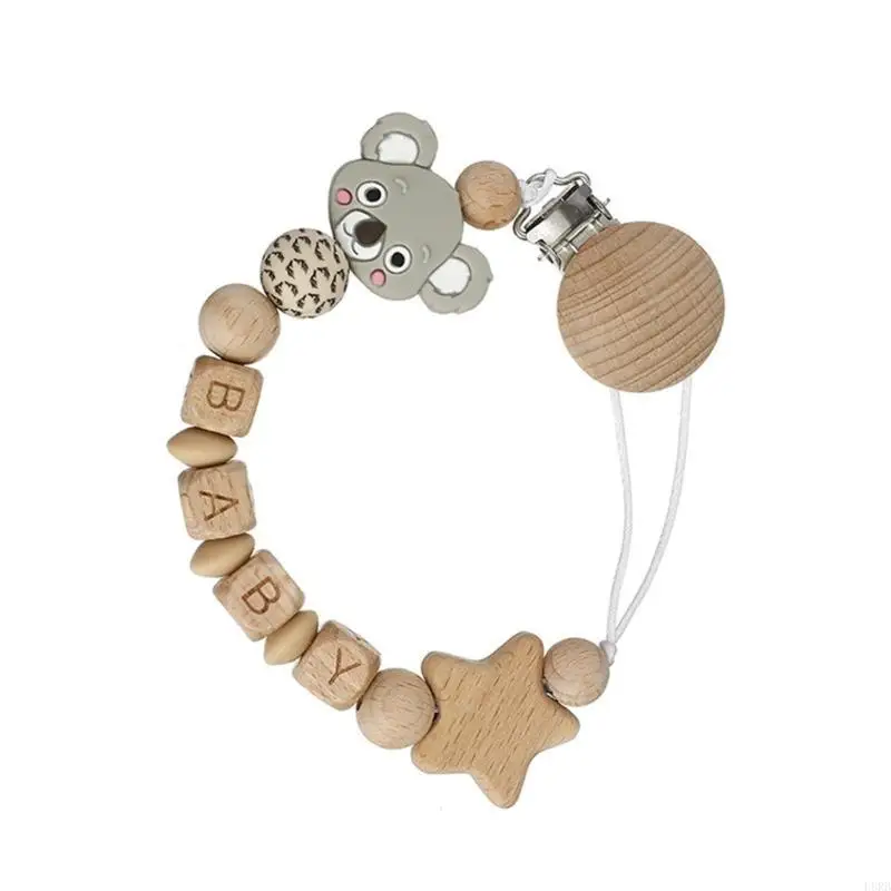ملحقات التسنين للأطفال من خشب الزان والسيليكون، مشبك مصاصة مناسب للسفر مع التسنين يضمن أمان اللهاية L8RB #3