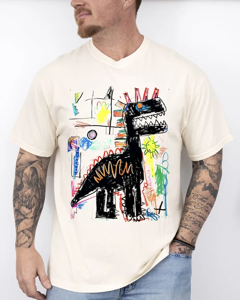 

Robot Dinosaur, Black, Graffiti, Fun, Colorful, Neo Expressionist, Dragon Shirt, Comfort Colors Tee