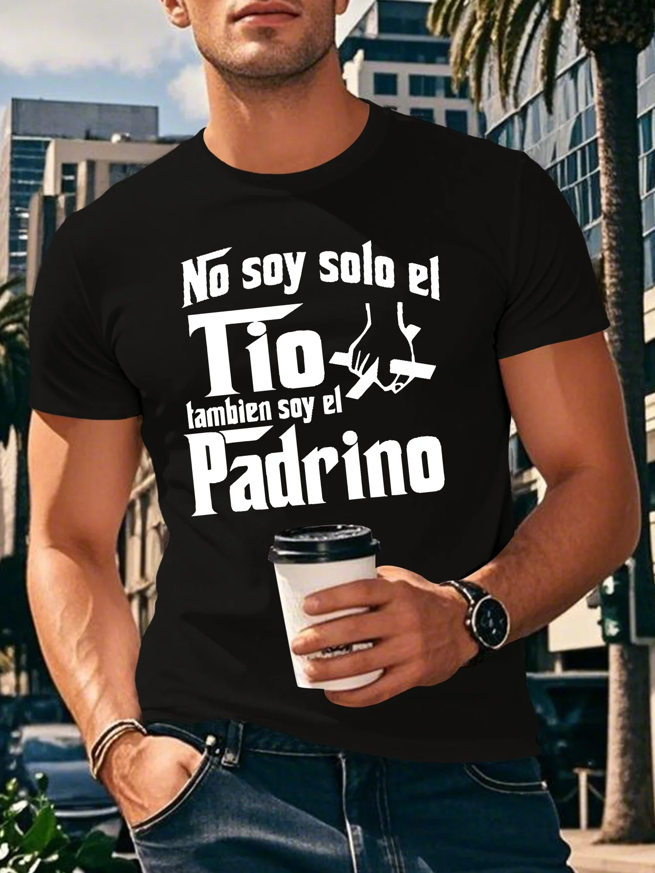 Men's White I'm Not Just the Guy, I'm Also the Dad Graphic T-Shirt - Casual Summer Tee with Coffee Cup Design, Regular Fit, Light Stretch Fabric, Everyday T-Shirt, Playful Text Design, Comfortable Fit, Plus Size