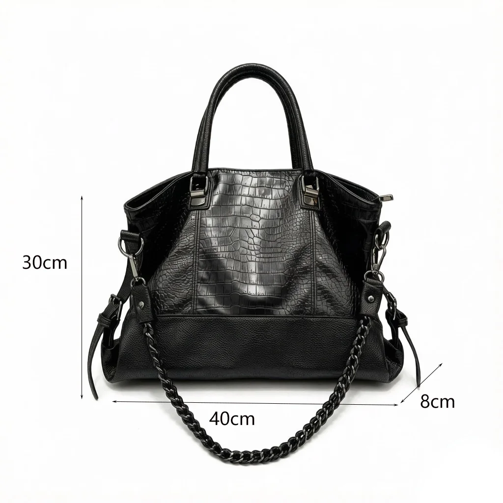 Women's new Y2K crocodile pattern splicing personalized tote bag large capacity crossbody bag retro crossbody shoulder bag