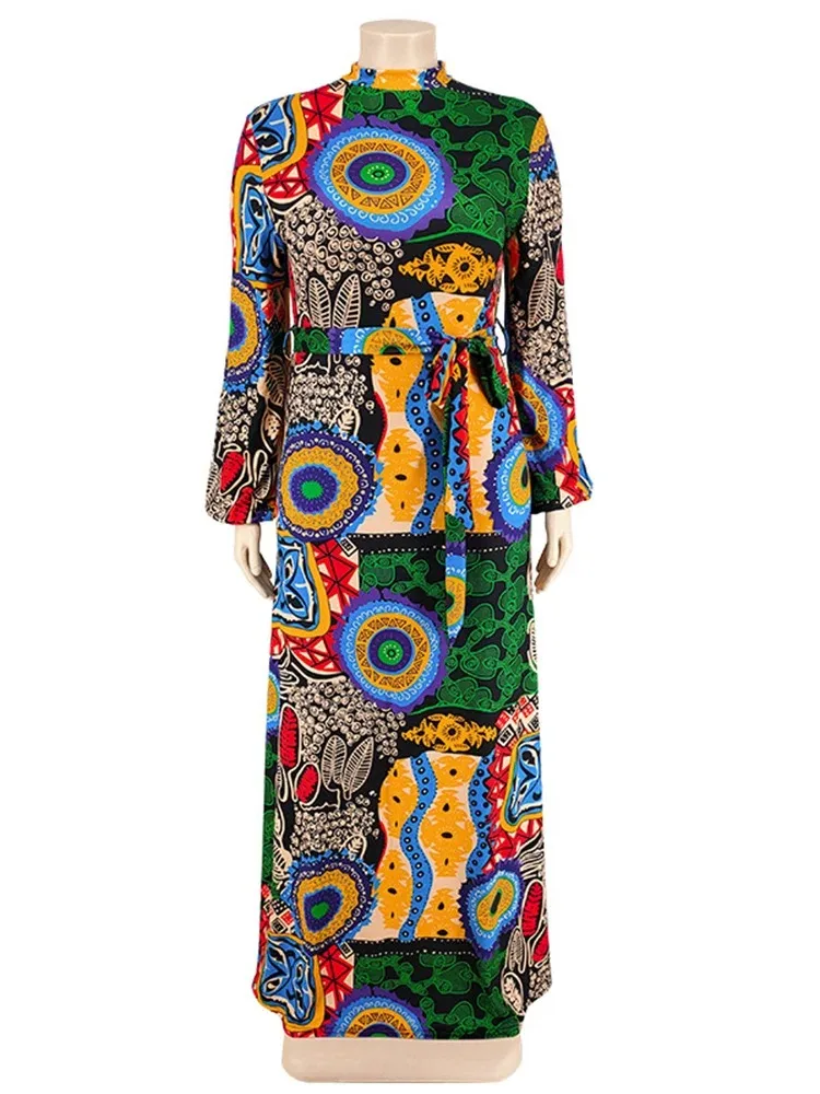 Wmstar Plus Size Party Dresses for Women Fall Clothes  Long Sleeve Printed  Africa Maxi Long Dress New Wholesale Dropshipping