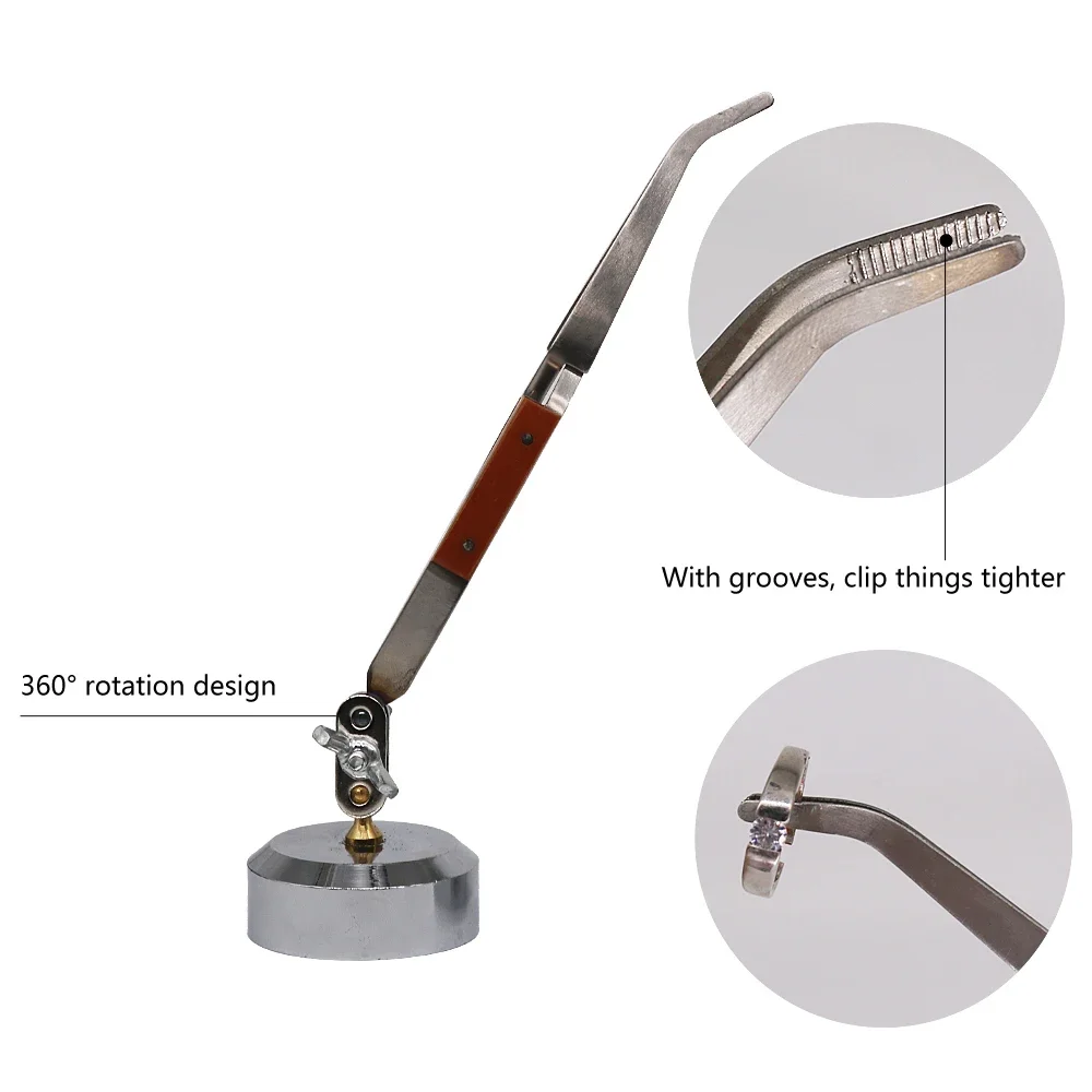 

NIUPIKA 360 Degree Rotating Base CrossLock Tweezers Soldering Auxiliary Clamp DIY Jewelry Making Tools