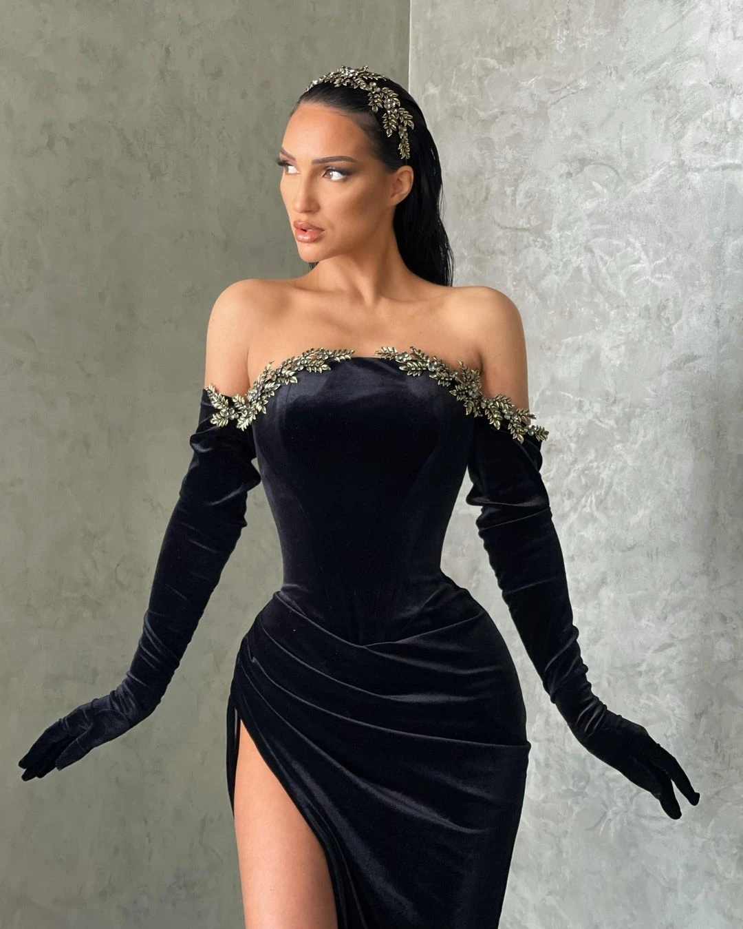 女性用 レース スプライス スプリット イブニング ドレス ストリート スタイル ハイウエスト 長袖 フロアレングス H シェイプ ポリエステル イブニング ドレス