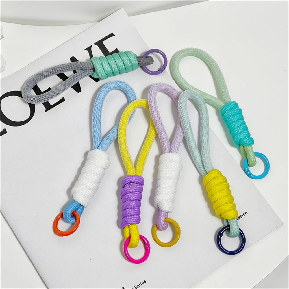 Mesh Lanyard Fluorescent Keychain Double Color Braided Rope for Women Mobile Phone Strap Bag Pendant Car Key Accessorie DIY Gift