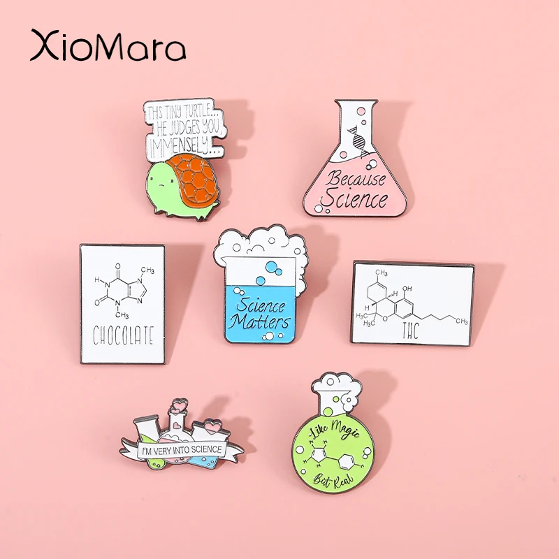 I Believe In Science Enamel Pins Chemical Equation Brooches Cartoon Cute Beaker Test Tube Lapel Badges Scientist Jewelry Gifts