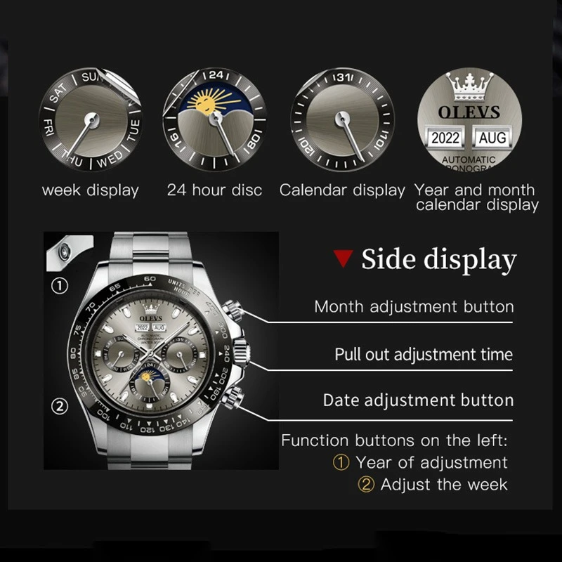 ساعة OLEVS 6654 الأنيقة الميكانيكية هدية سوار ساعة من الفولاذ المقاوم للصدأ بمينا دائري