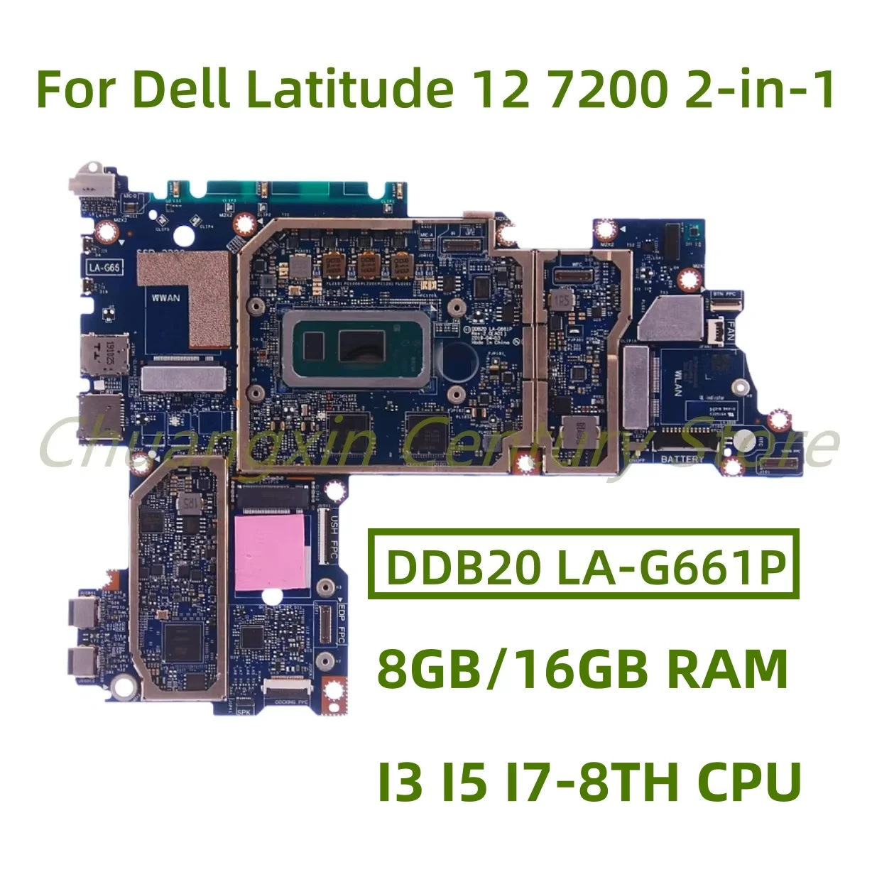 LA-G661P motherboard for Dell Latitude 12 7200 2-in-1 laptop I3 I5 I7-8TH CPU 8GB/16GB RAM 100% tested ok shipment