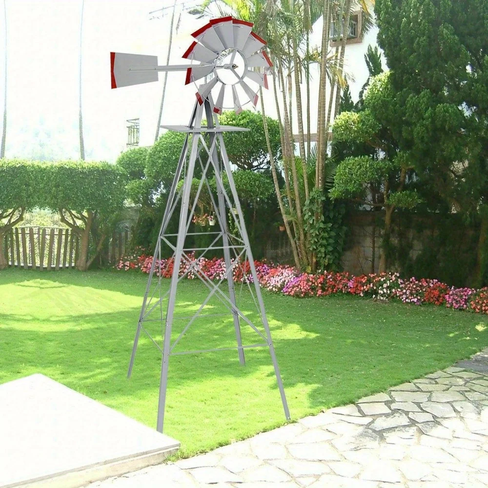 8 foot windmill decorated garden weather-wheel weather-resistant metal windmill