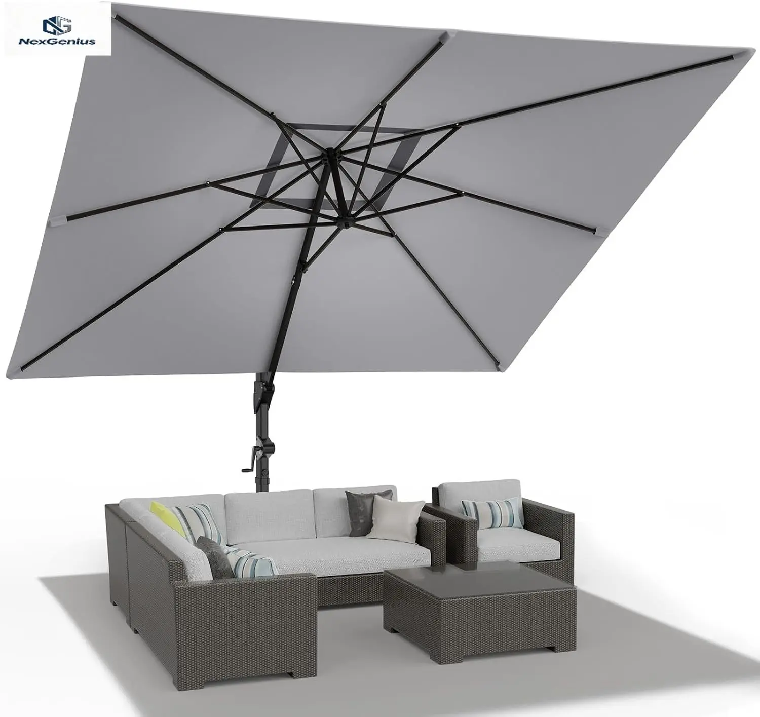 

Зонт-кантриолер для патио 3х3 м с основанием, большой уличный зонт из алюминия повышенной прочности с поворотом на 360° и 6 положениями наклона, ветрозащитный