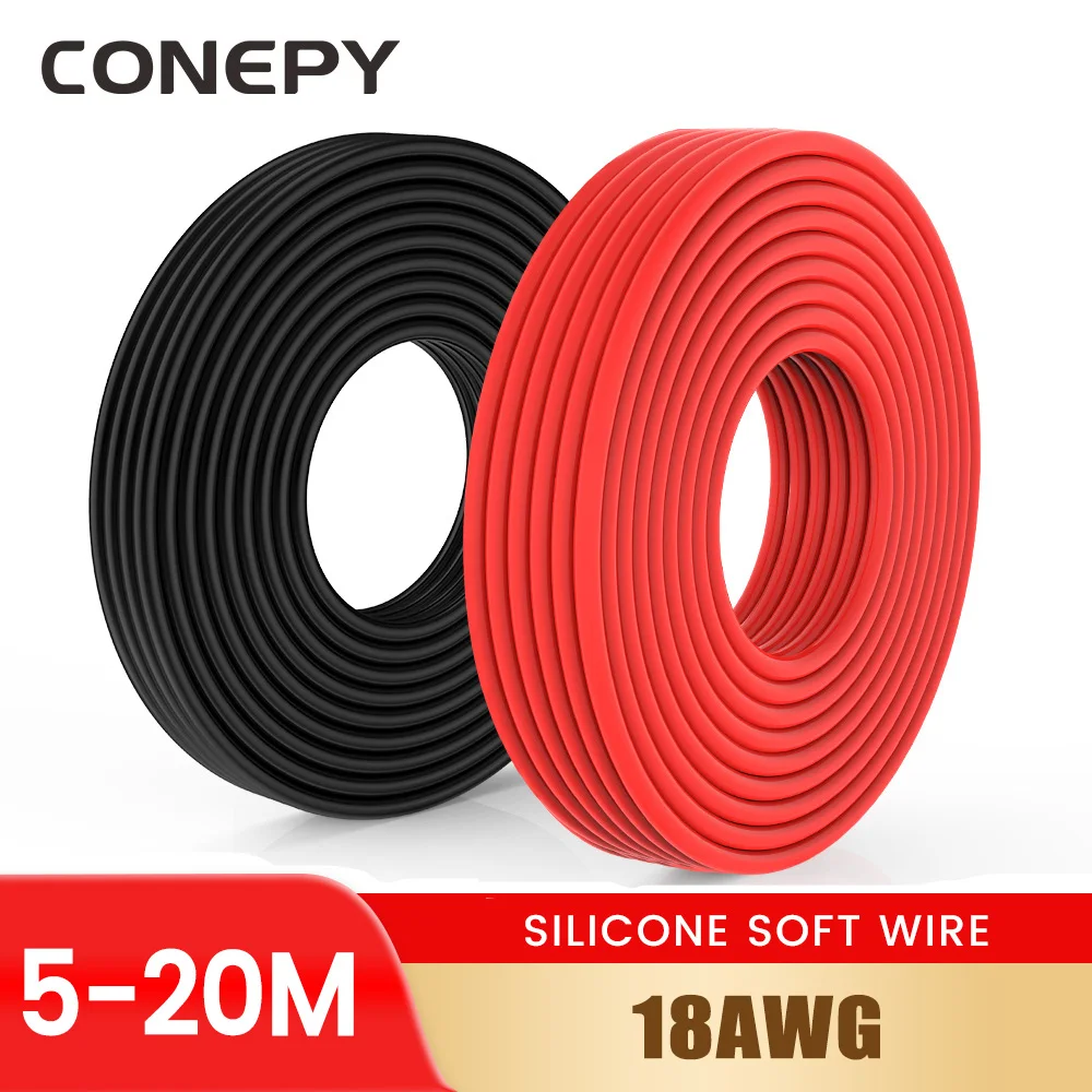 CONEPY 2 Colors 18 Gauge Stranded Tinned Copper Wire with Silicone Insulation 600V 18 AWG 16-65 Feet For Model Cars/Ships/Planes