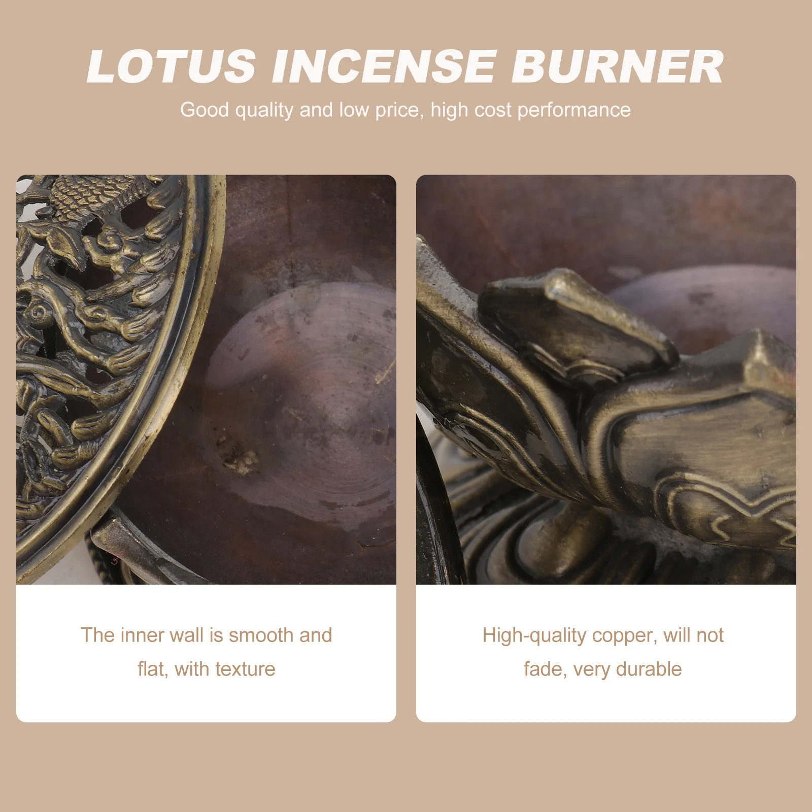 

Lotus Shaped Burner Light Brown Smooth Lines Rounded Edges Home Decor Ornament Incense Holder Buddhist Censer Retro Household