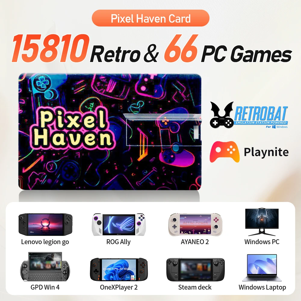Pixel Haven Card with 15876 Games for XBOX/SWITCH/PS3/PS2/DC/N64/NES for Rog Ally＆Legion GO＆OneXPlayer＆AYANEO WIN PC/Handheld