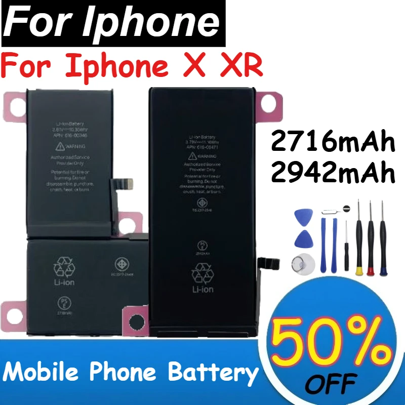 

Литий-ионный аккумулятор для iPhone X XR, перезаряжаемые батареи для мобильных телефонов, емкость 2716 мАч, 2942 мАч + инструменты