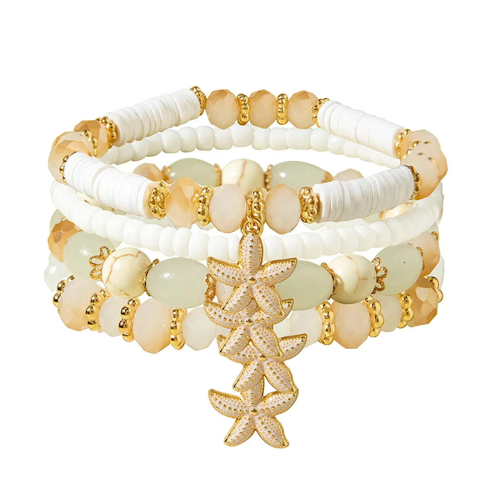 4Pcs Boho Starfish Beaded Bracelet Set Stackable Hand Jewelry for Women Summer Beach Vacation Wrist Jewelry Layering Bracelets