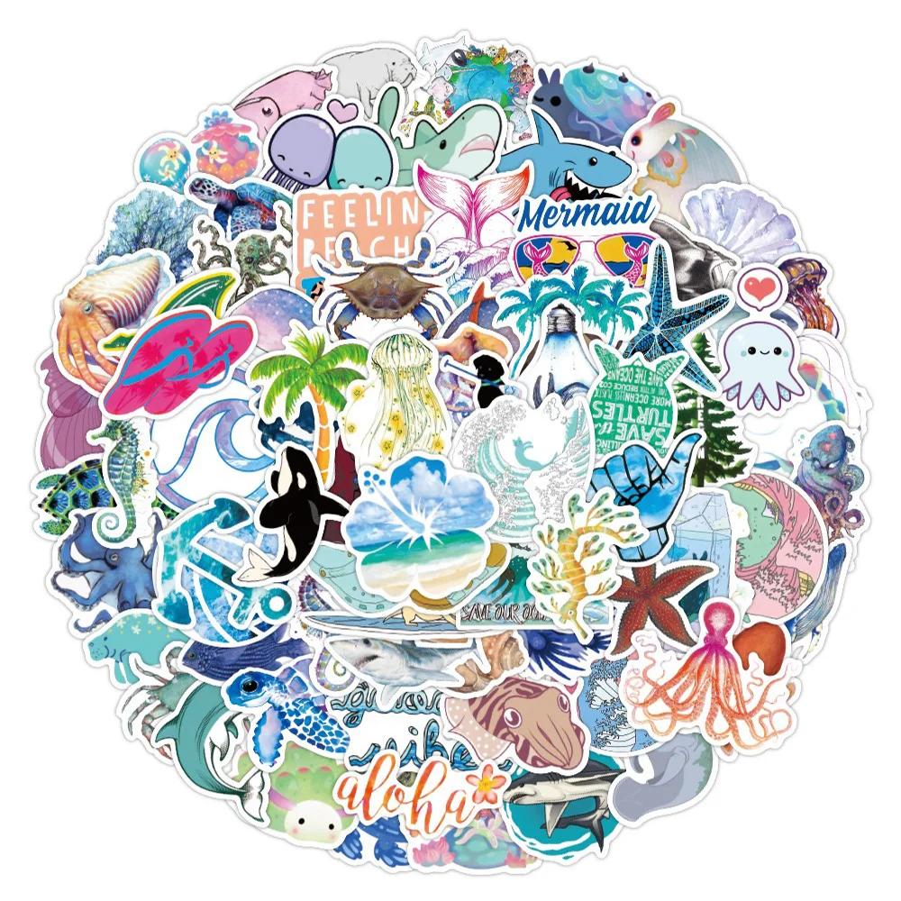 10/30/50/100PCS Sea World Animals Cartoon Sticker DIY Diary Laptop Luggage Skateboard Graffiti Decals Fun for Kid