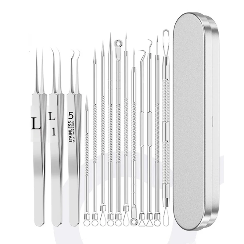 

Professional Blackhead & Pimple Remover Kit - Stainless Steel Comedone Tweezers Acne Treatment Tools Set for Skin Care