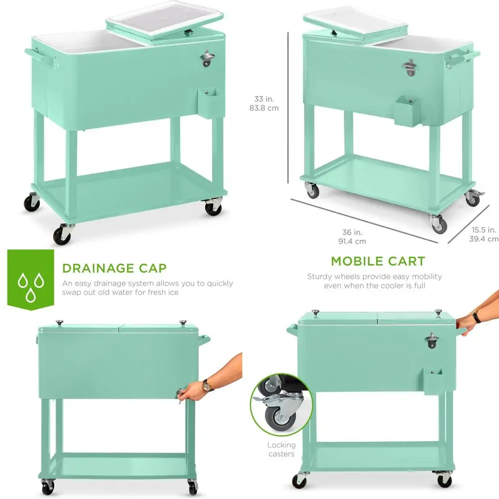 

Уличная стальная тележка-холодильник на 80 кварт с колесами, отсеком для льда, открывалкой для бутылок и замком