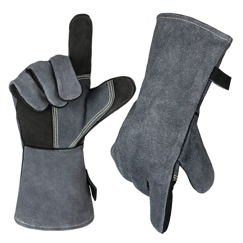 Welding Gloves Work Welder\'s Cowskin Leather Barbecue Gloves Grill BBQ Garden Protective Heat Resistant Long Sleeve 2415