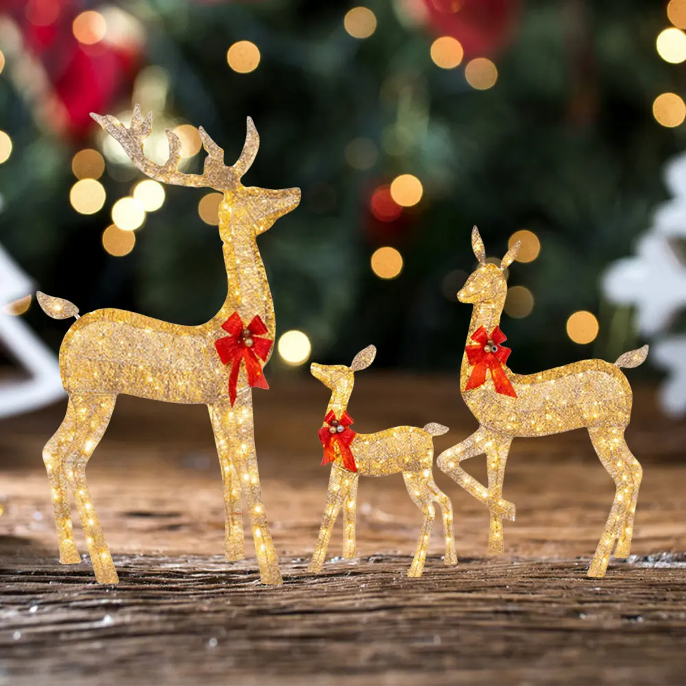3 Pcs Outdoor Yard Christmas Decorations with Light Lighted Reindeer Xmas Decoration Light Up Display Christmas Deer Decoration