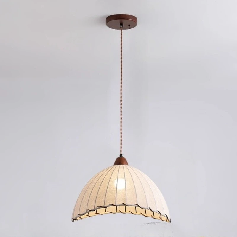 اليابانية الرجعية المخروطية النسيج قلادة LED أضواء ثريا خشبية غرفة المعيشة غرفة نوم مطعم المطبخ خط طويل مصباح معلق #6