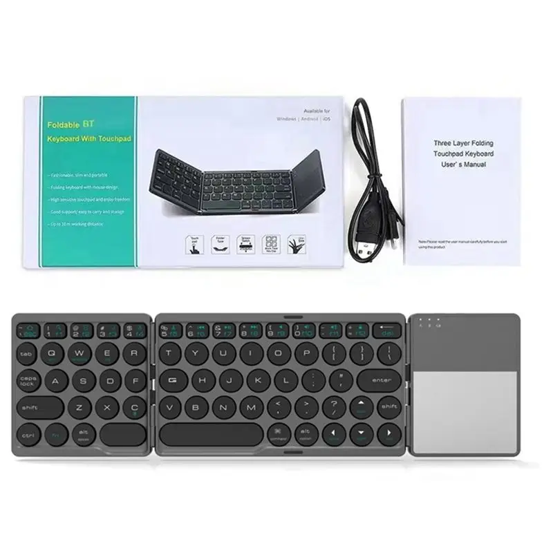 

AED6-64 Keys Three Folding Round Cap Bluetooth Keyboard Ultra-Thin Computer Office Phone Tablet With Touch Pad
