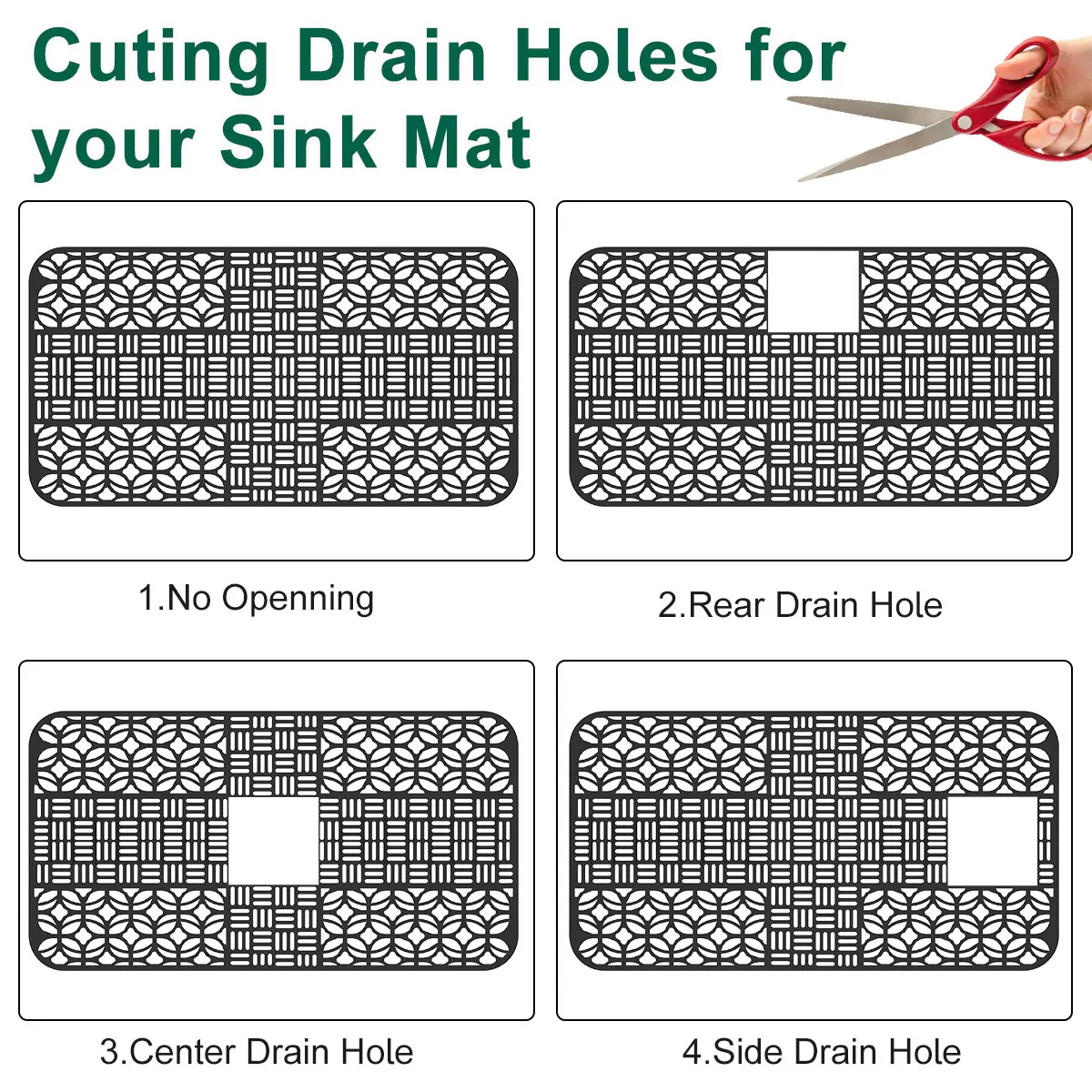 Kitchen Silicone Sink Protectors with Drain Holes Heat-Resistant Sink Mat Protector Non-Slip Cuttable Reusable Sink Liner Mat