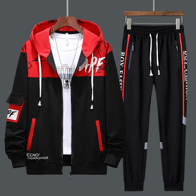 2023 New Man Zipper Printing Tracksuits Mens Patchwork Sweatshirts Sweatpants Sets 2 Piecs Sweat Suits Student Sports Clothes