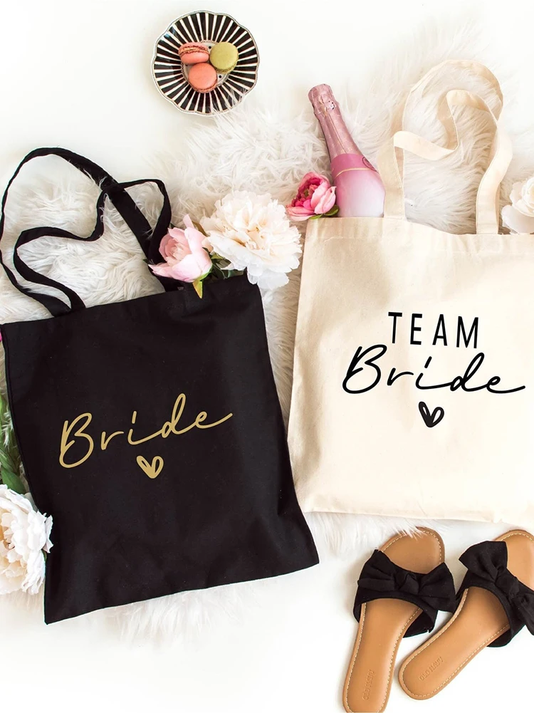 

Bride Team Large-capacity Women Shopping Canvas Tote Bag Girl Female Lady Wedding Party Reusable Eco Shoulder Handbags,Drop Ship