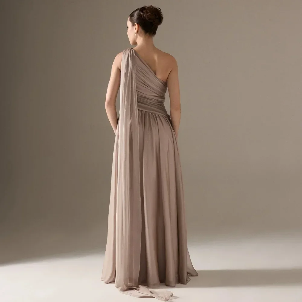Customized Long One Shoulder Dress Sleeveless Chiffon Dresses Evening Gown Exquisite Elegant Prom Formal Party Gowns for Women