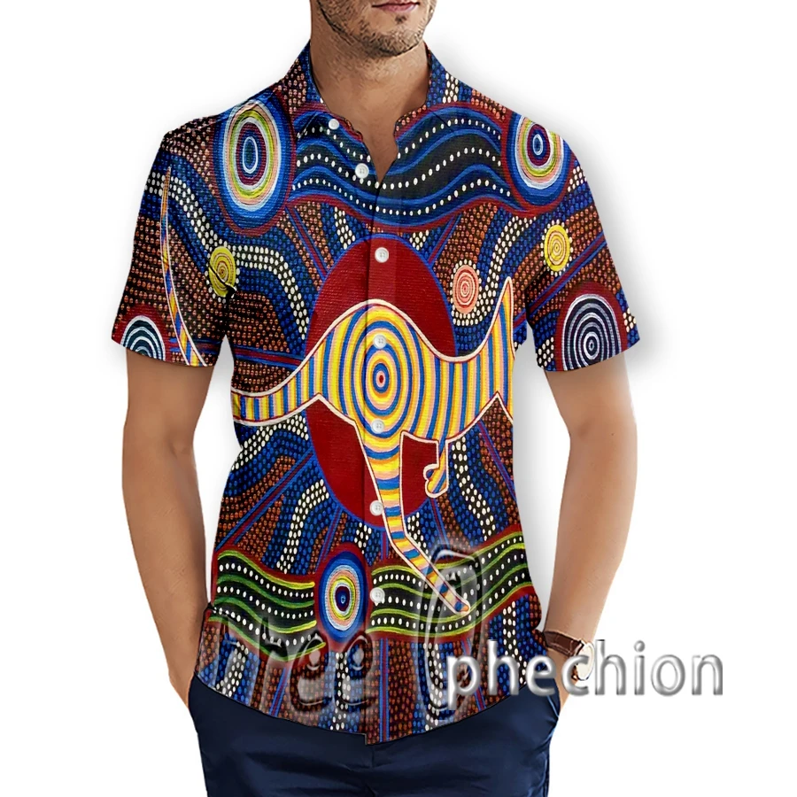 New Fashion Men's  Aboriginal Australia Indigenous Painting Art 3D Print Hwaiian Short Sleeve Beach Shirts T01