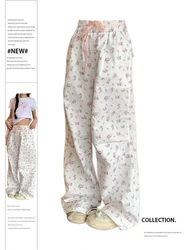 Women's Flower Print Pants Y2k 2000s Fashion High Waist Baggy Trousers Harajuku Wide Leg Pants 90s Aesthetic Fashion Clothes New