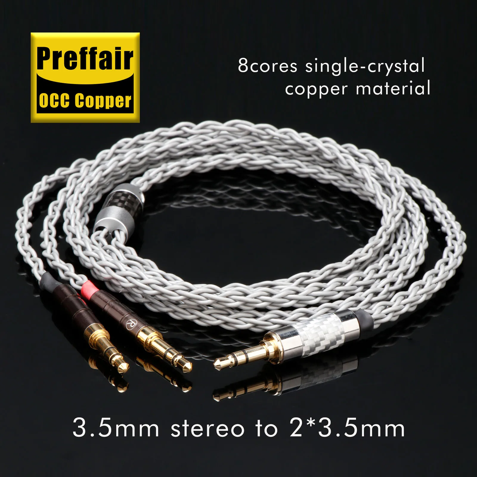

8 ядер OCC посеребренный кабель для наушников 3,5 мм до 2x3,5 мм кабель для наушников для Hifiman Ananda, Sonara, HE1000se