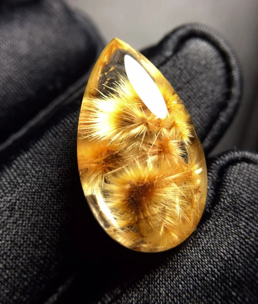 Natural Gold Rutilated Quartz Pendant Necklace Jewelry 22.5*13*9mm Flower Water Drop Yellow Rutilated Women Men AAAAAAA