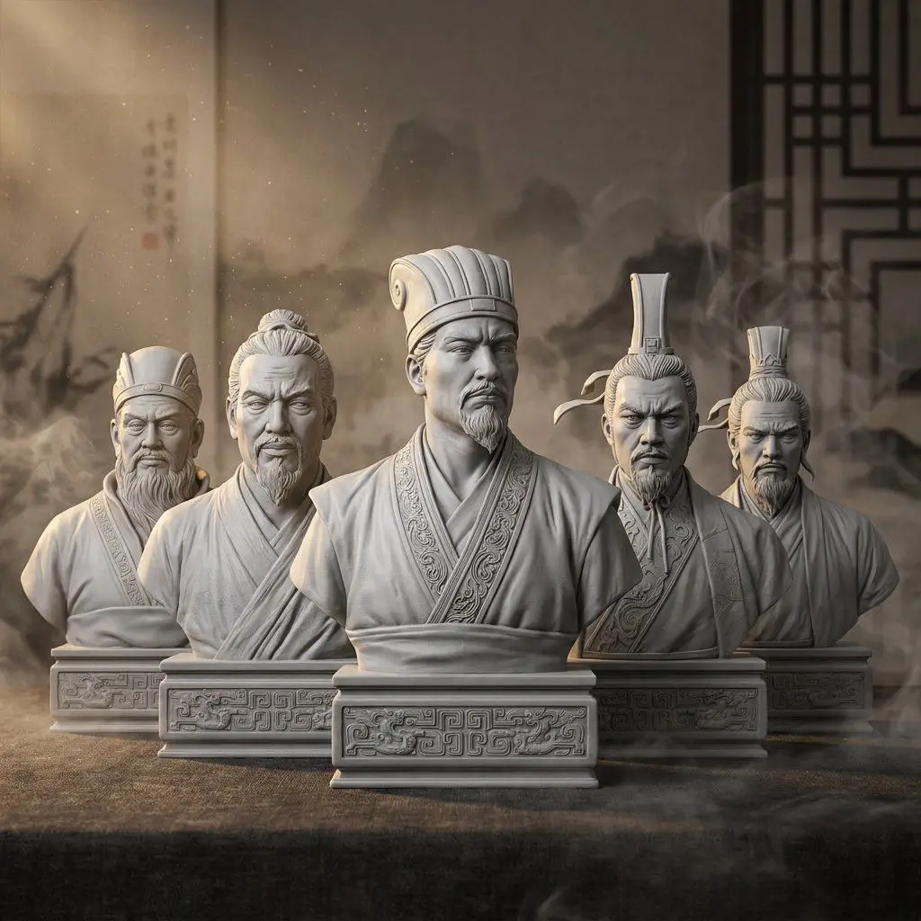 Legalist Thinkers Bust Statue, Shang Yang Han Fei Li Kui Shen Buhai Shen Dao Unpainted 3D Print Sculpture Resin Model Crafts