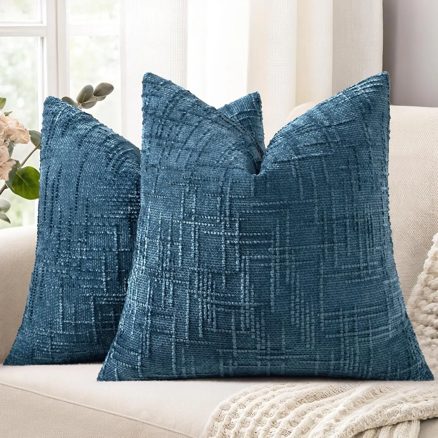 Blaue Dekorative Kissenbezüge aus Weichem Chenille, Einfarbige Sofakissen, Frühlings-Kissenbezüge für Couch, Wohndekor-Kissenhülle