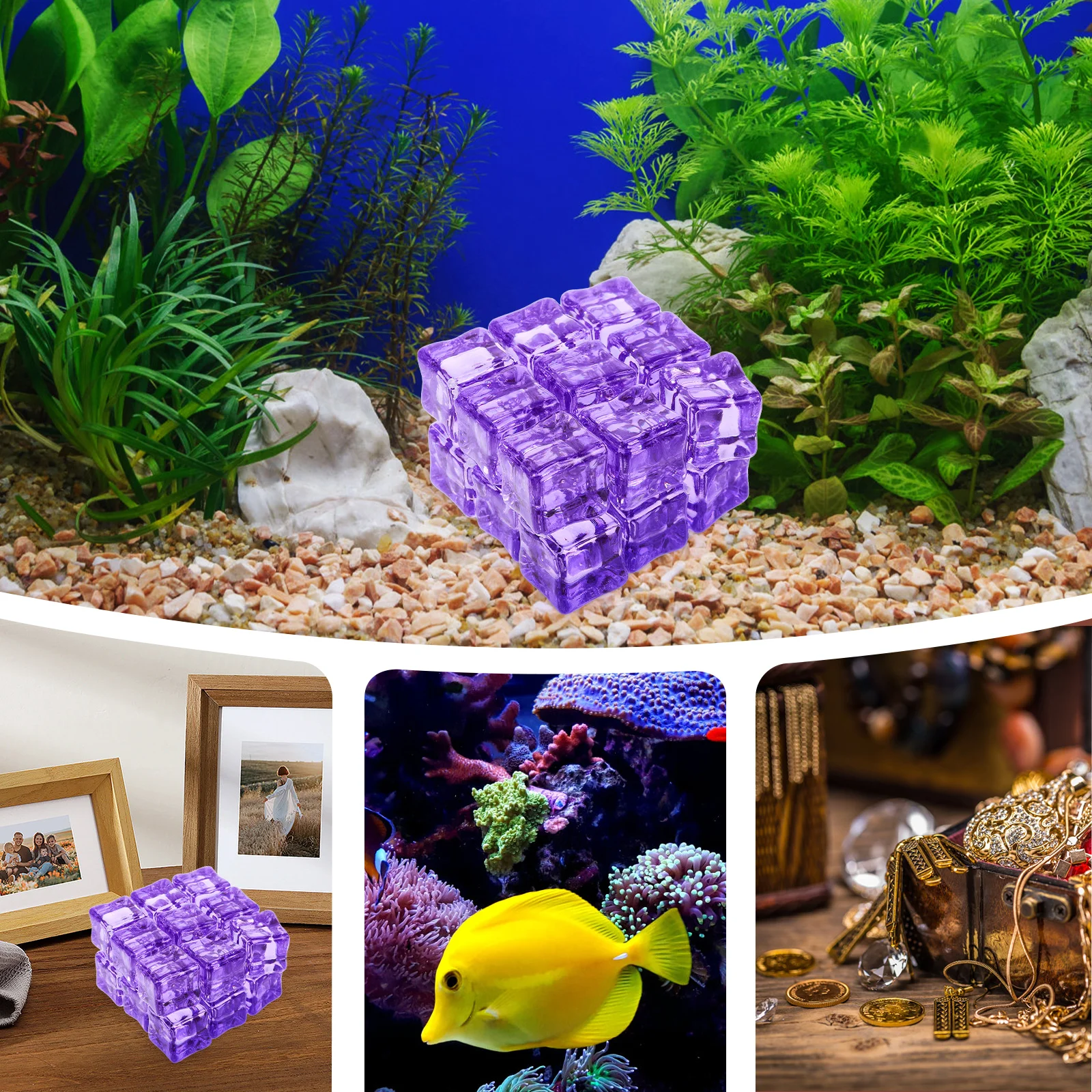 

50pcs Realistic Square Plastic Ice Cubes Bright Color Fake Ice Decorative Fish Tank Photography Props ReusableIce