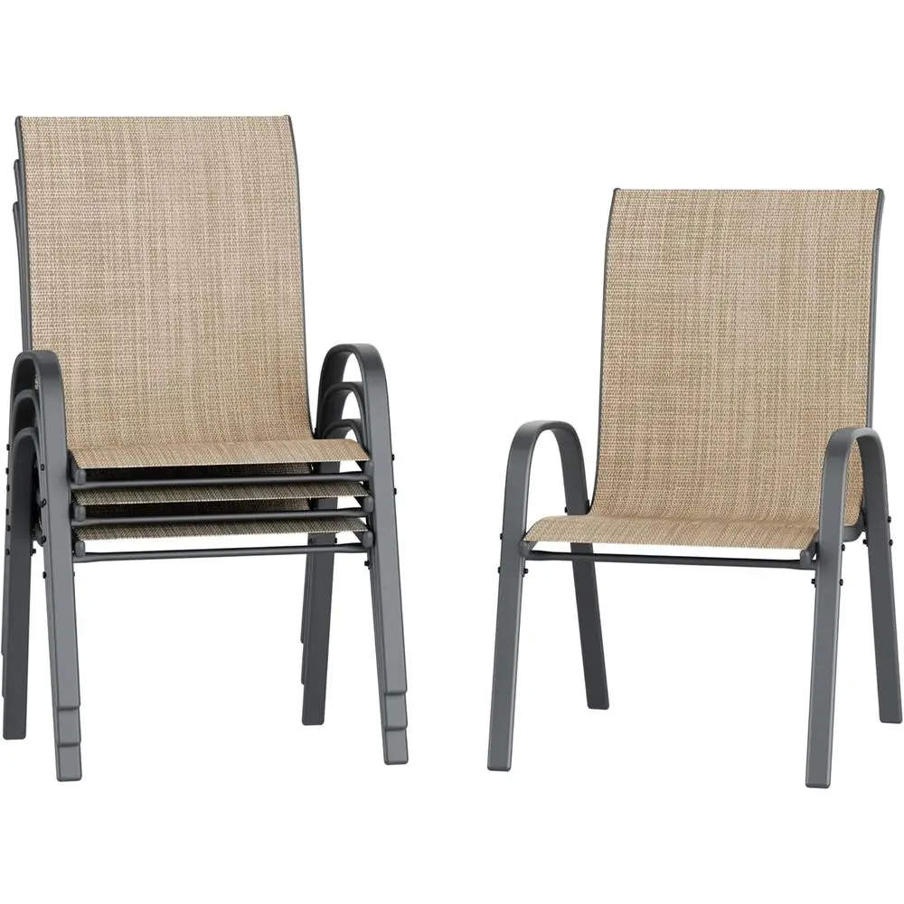 

4-Piece Stackable Outdoor Dining Chair Set, Weather-Resistant, Breathable for Garden and Deck, Brown